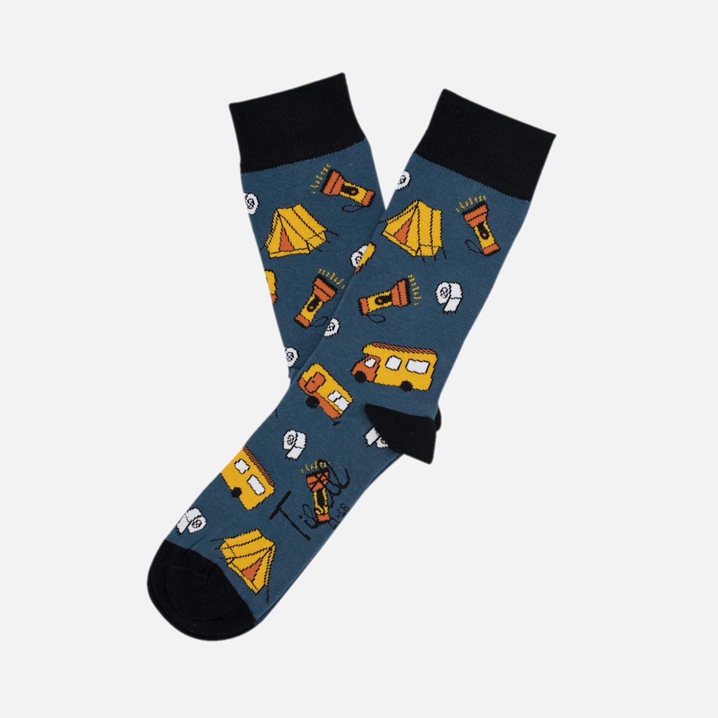 Socken in dunklem blau-grau mit Motiven