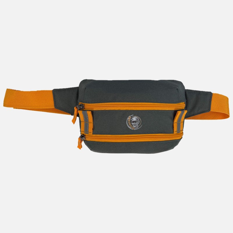 Crossbody bzw. Bauchtasche in grau mit für BEADBAGS typischen orangefarbenen Akzenten