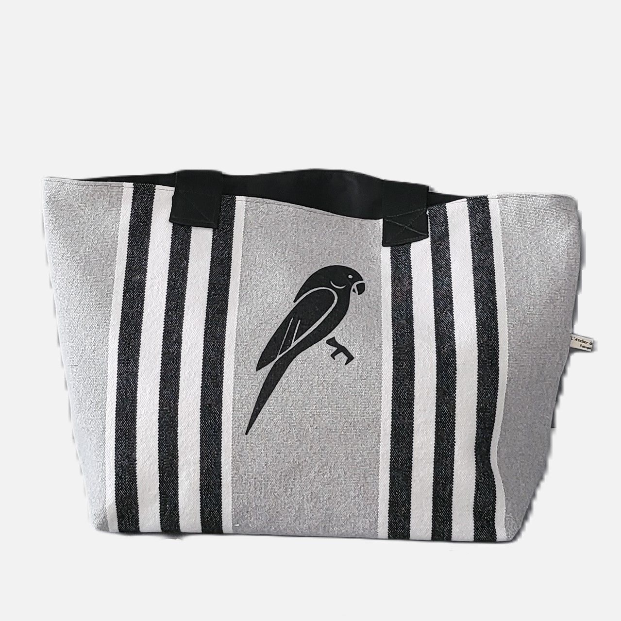 Shopping Tasche grau-weiß Baumwoll-Canvas