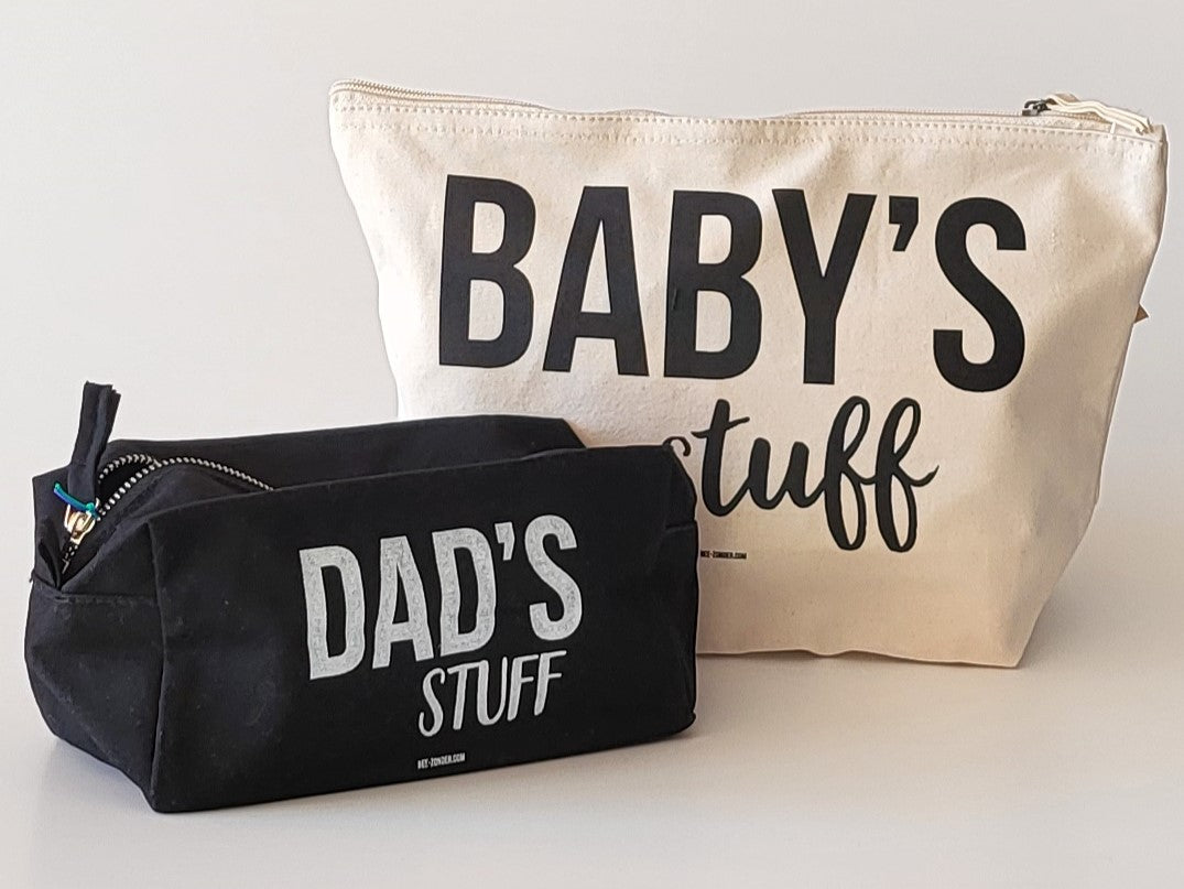 Kulturbeutel beige oder schwarz aus Bio Baumwoll Canvas mit Aufschrift asl Windeltasche für Babys oder Rasierutensilien für Väter