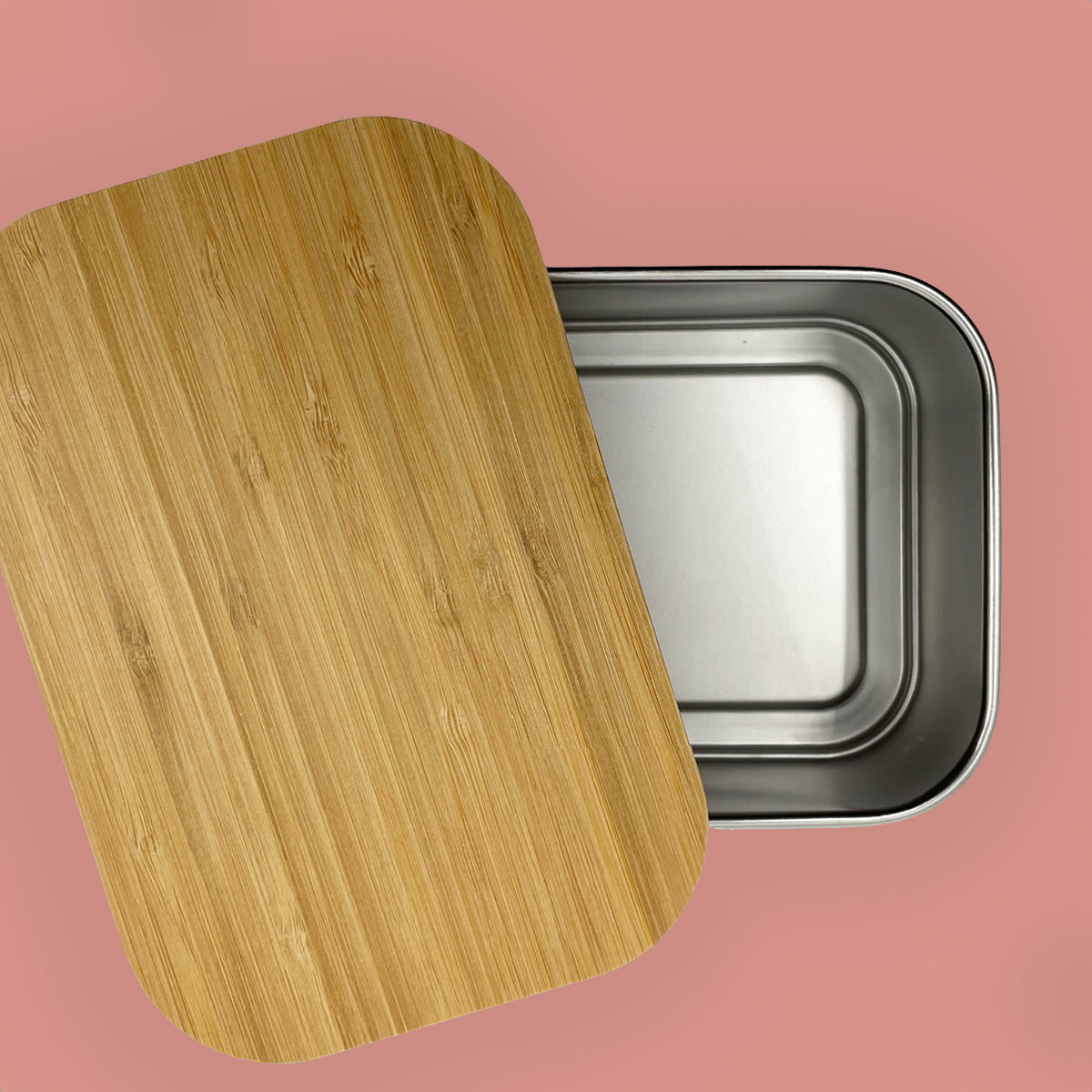 Lunch Box Edelstahl mit Bambusdeckel in rot