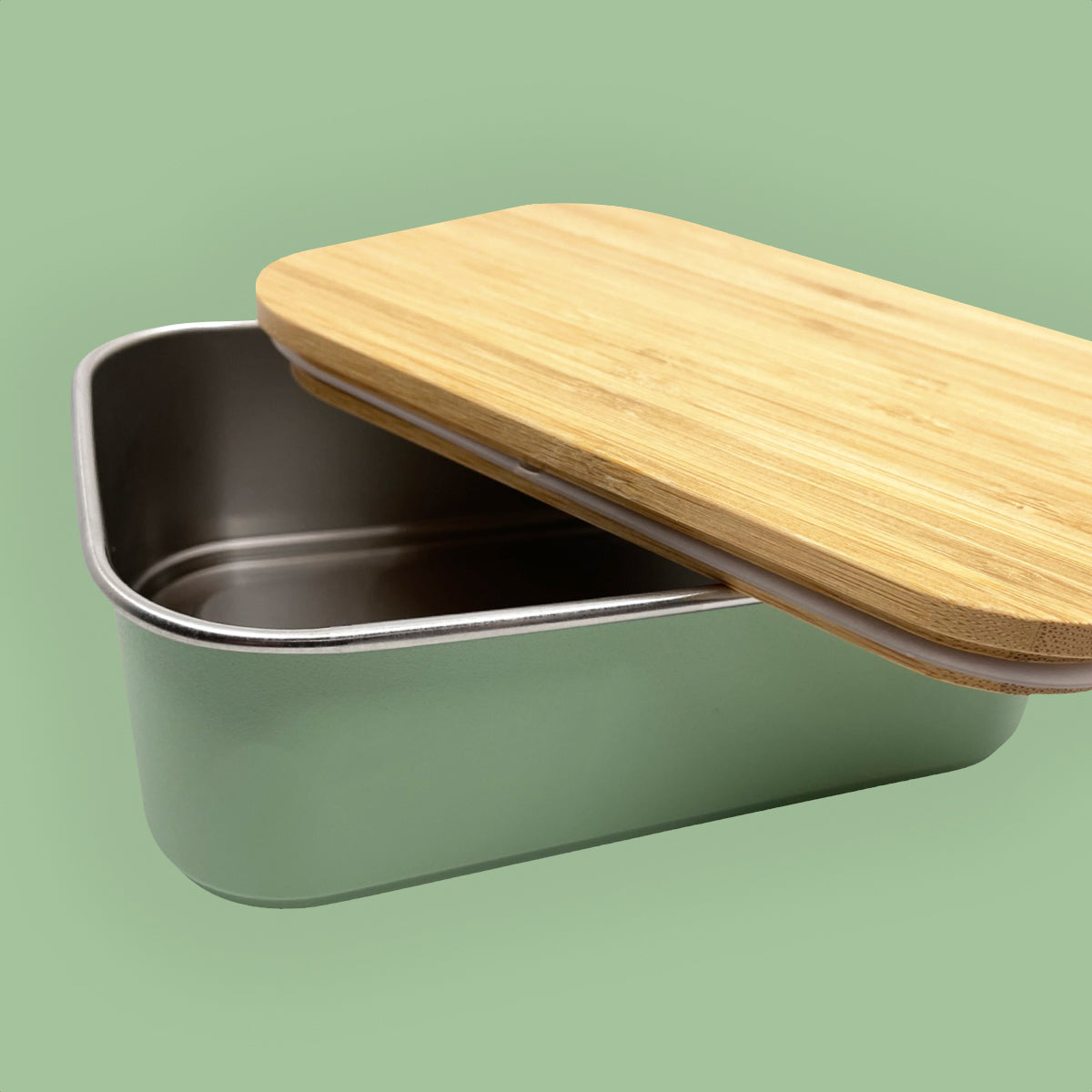 Lunch Box lindgrün Edelstahl mit Bambusdeckel