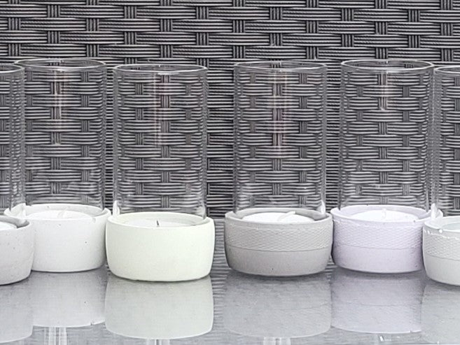 Kleines Windlicht - Glas und Beton - mit und ohne Muster - hellgrün, grau, dunkelgrau, weiß