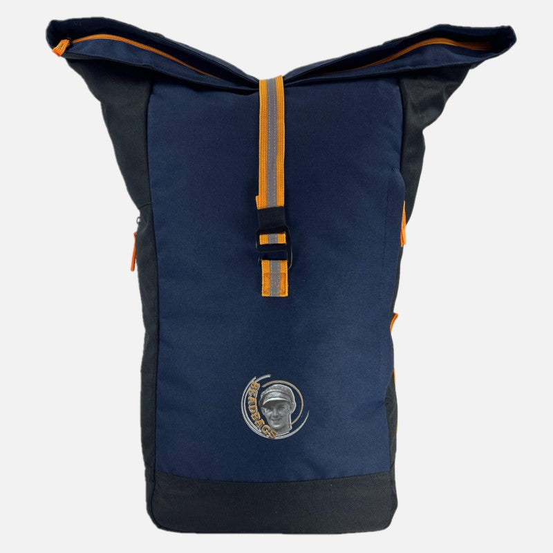 Rolltop Rucksack dunkelblau, wasserabweisend von BEADBAGS mit Reflektoren