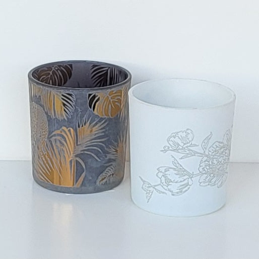 Teelichthalter schwarz gold oder weiß-grau satiniert