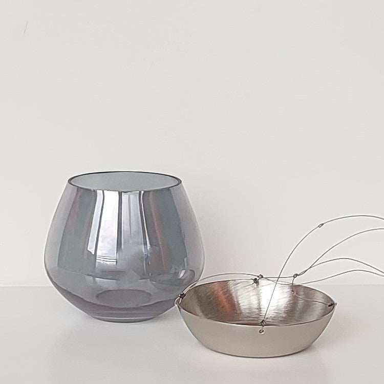 Glas Windlicht mit Metalluntersetzer zum Aufhängen