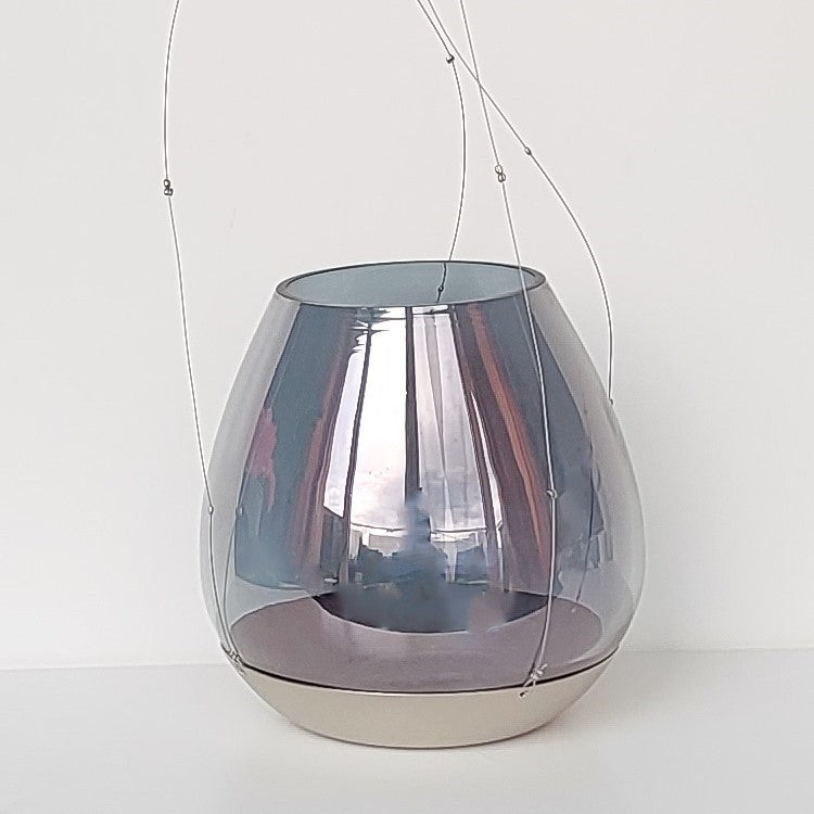 Glas Windlicht mit Metalluntersetzer zum Aufhängen