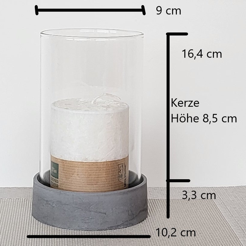 Windlicht LISA mit Glas ohne Boden und Betonin grau oder sandfarben