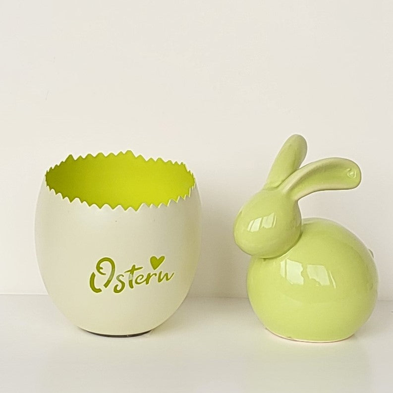 Windlicht mit Porzellan Osterhase im SET