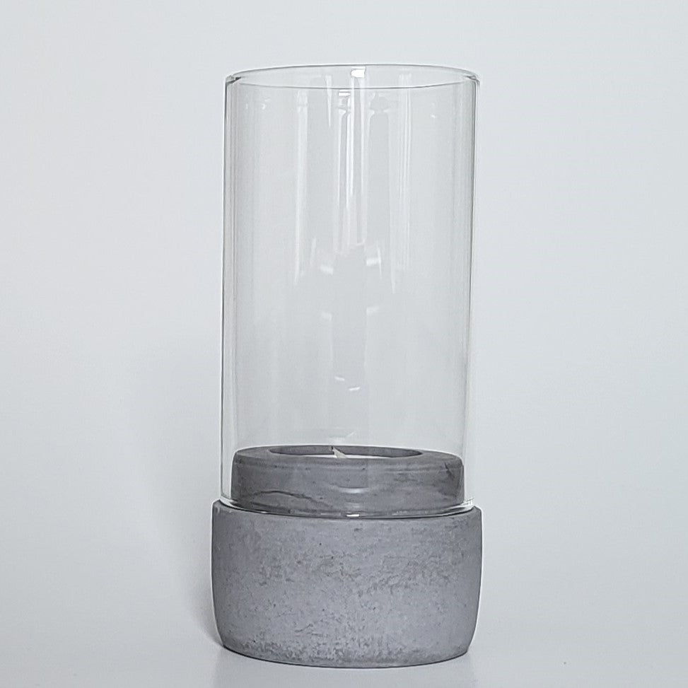 Windlicht Beton dunkelgrau mit Glas Aufsatz für normales Teelicht