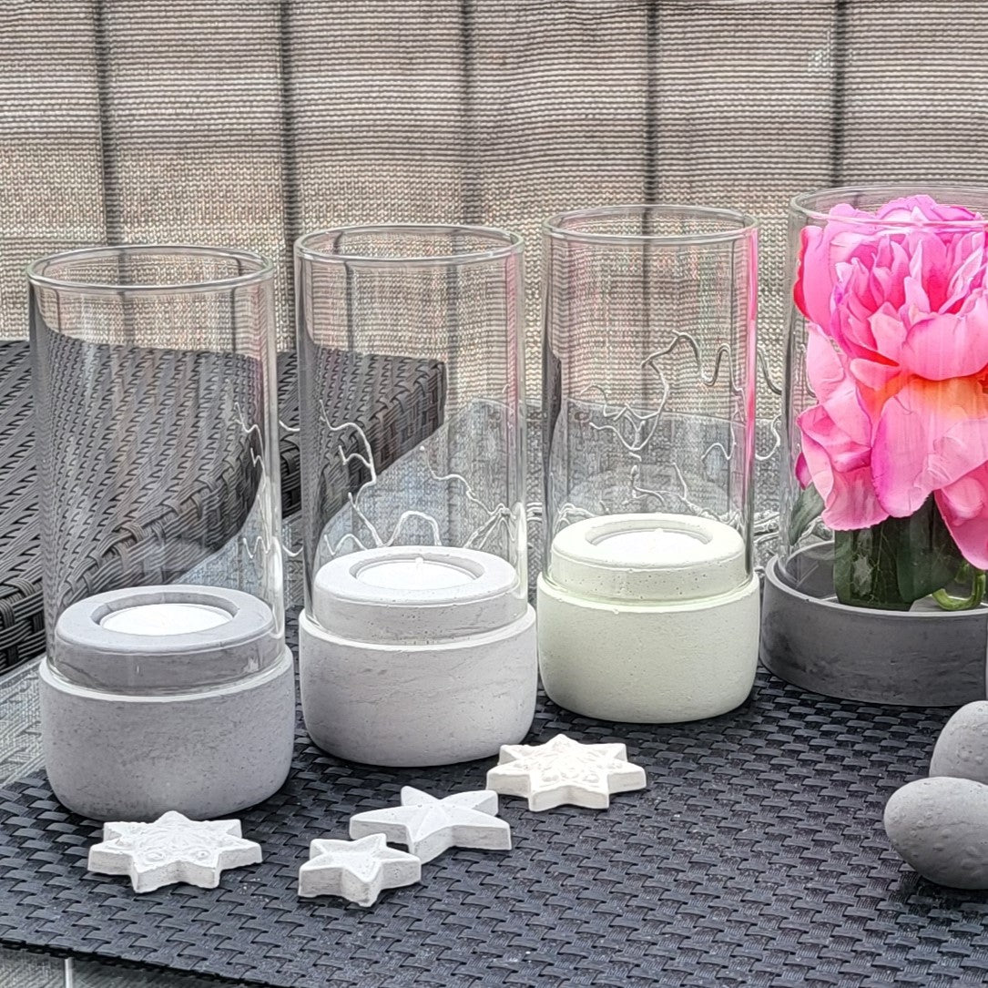 Windlichter Glas Beton THEO 2 Edition 07-24 in 3 Farben