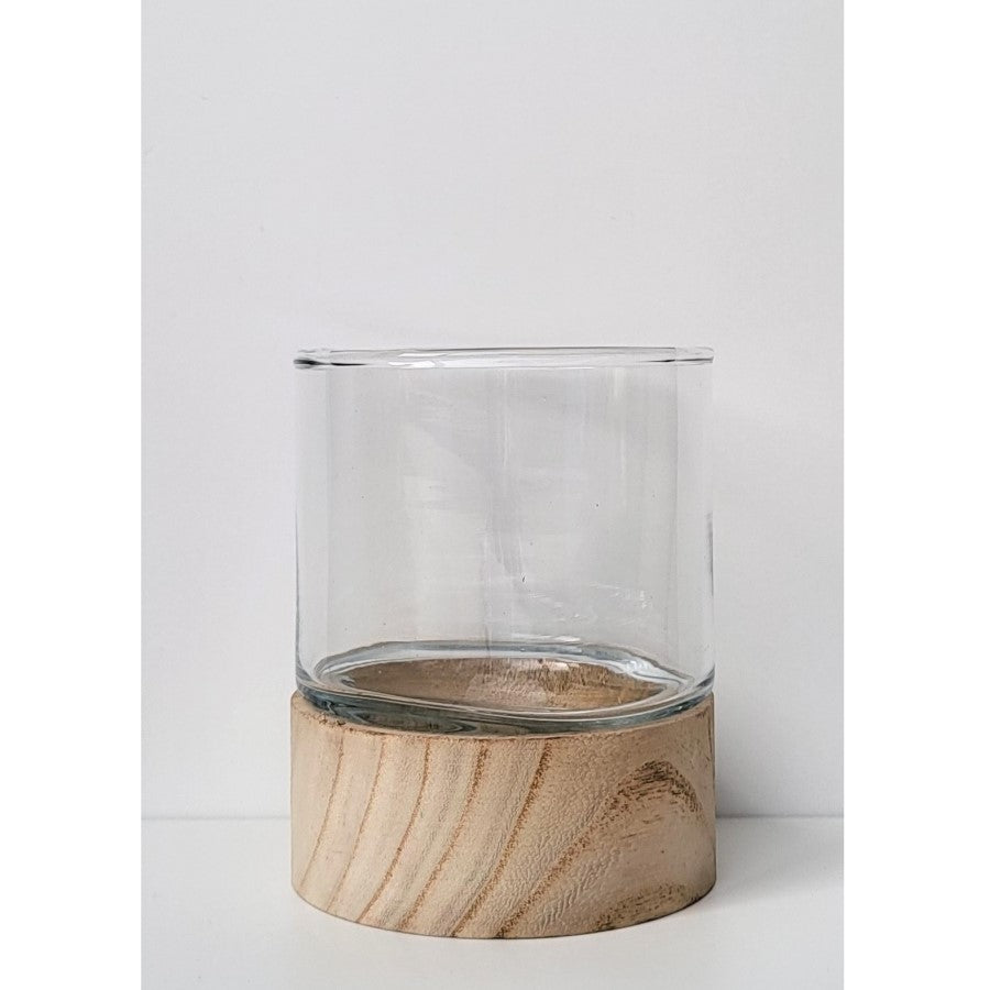 Windlicht Bois - Glas mit Holzboden