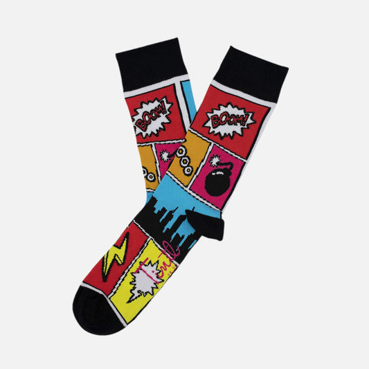Socken, schwarz-bunt mit Comic - Motiv in 41-46