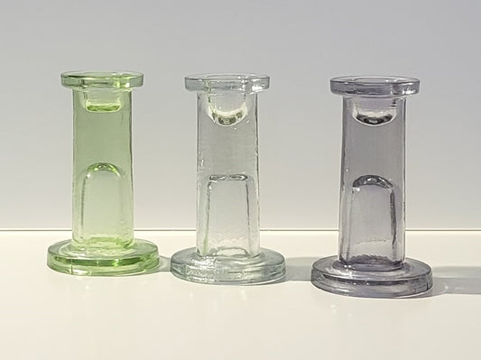 Teelichthalter oder Kerzenhalter für Stabkerzen aus Klarglas oder eingefärbt in anthrazit oder grün