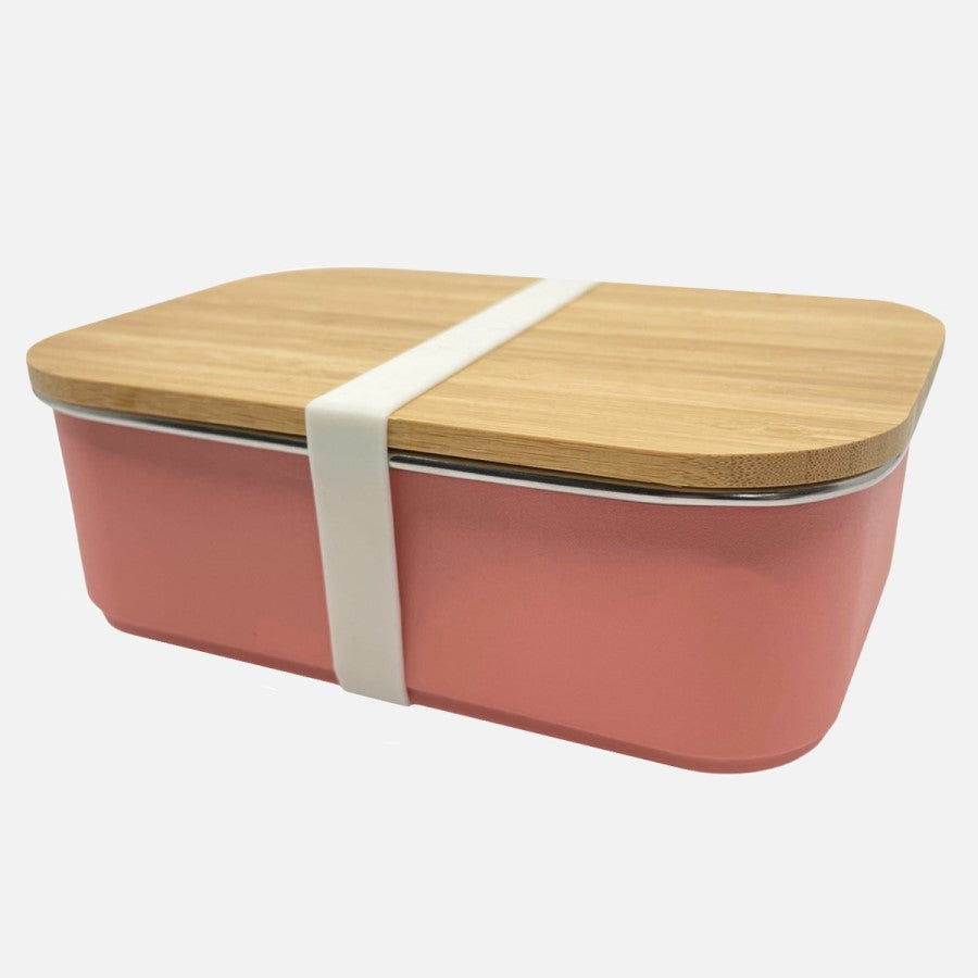Lunch Box Edelstahl in rot mit Bambusdeckel