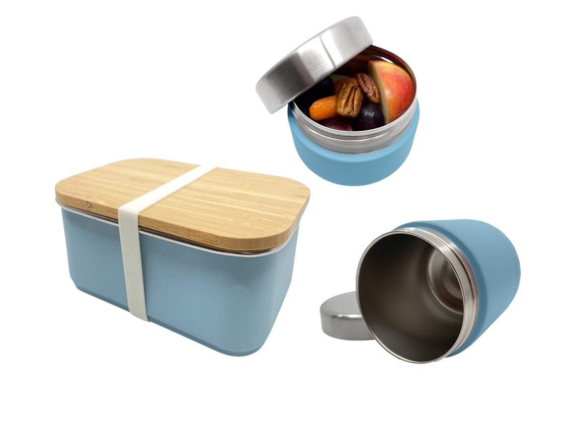 Lunch Box und Thermo Pot Edelstahl in blau von Smikkels