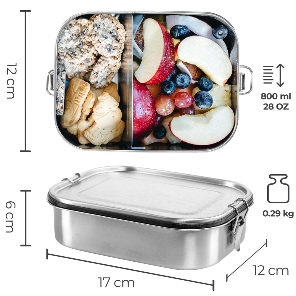 Auslaufsichere Lunch Box aus Edelstahl mit verschiebbarem Trennsteg für 2 Einteilungen