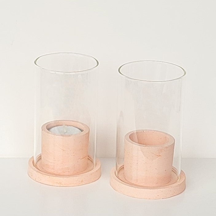 Beton durchgefärbt in orange - peach - mit Gläser - Windlicht ELLA