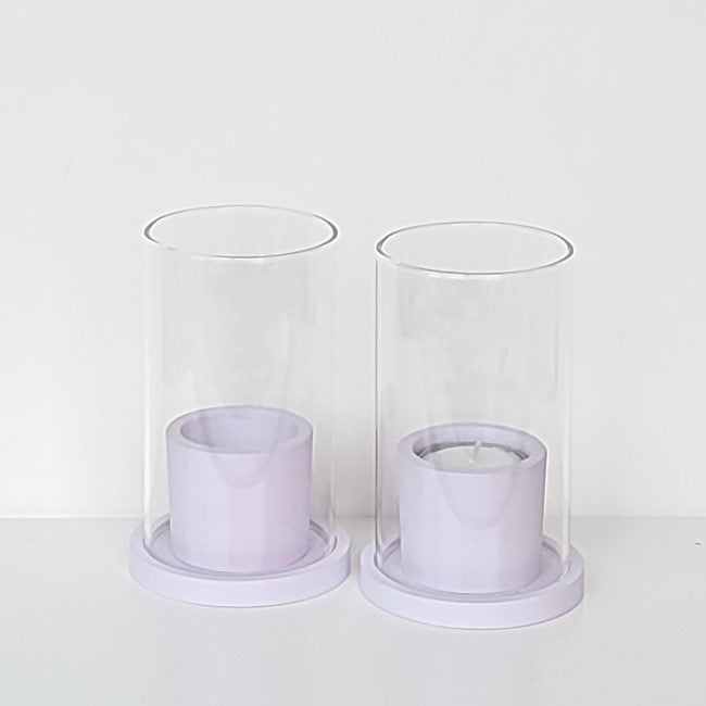 2 x Windlicht - Teelichthalter aus Raysin flieder- Glaszylinder aus Borosilikatglas