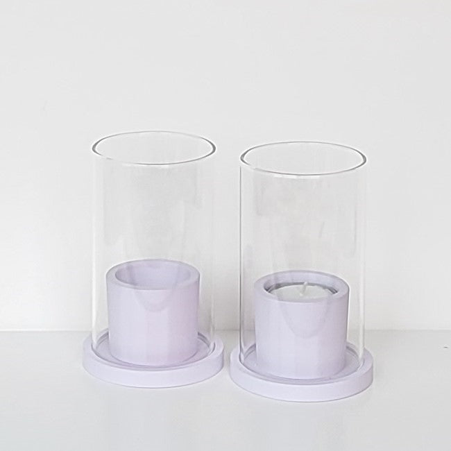 2 x Windlicht - Teelichthalter aus Raysin flieder- Glaszylinder aus Borosilikatglas