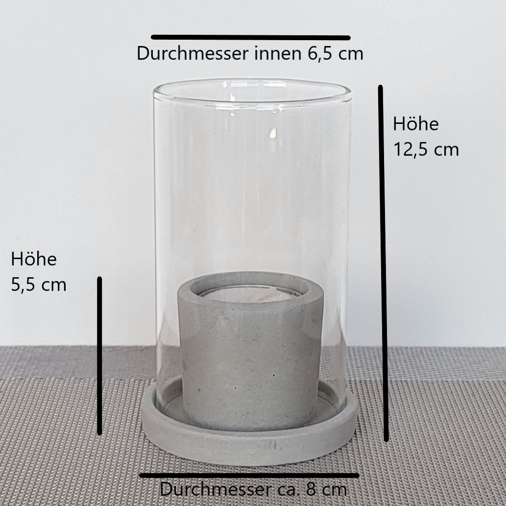 Windlicht Gläser 2 im Set mit Beton Teelichthalter
