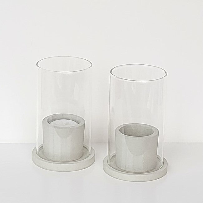 Beton natur - Windlicht mit Glas - Modell Ella im 2er Set