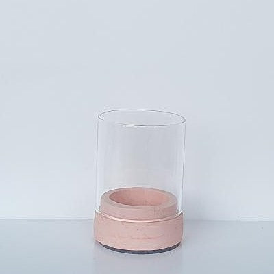 Windlicht mit Glas und Beton Teelichthalter - Farbe peach