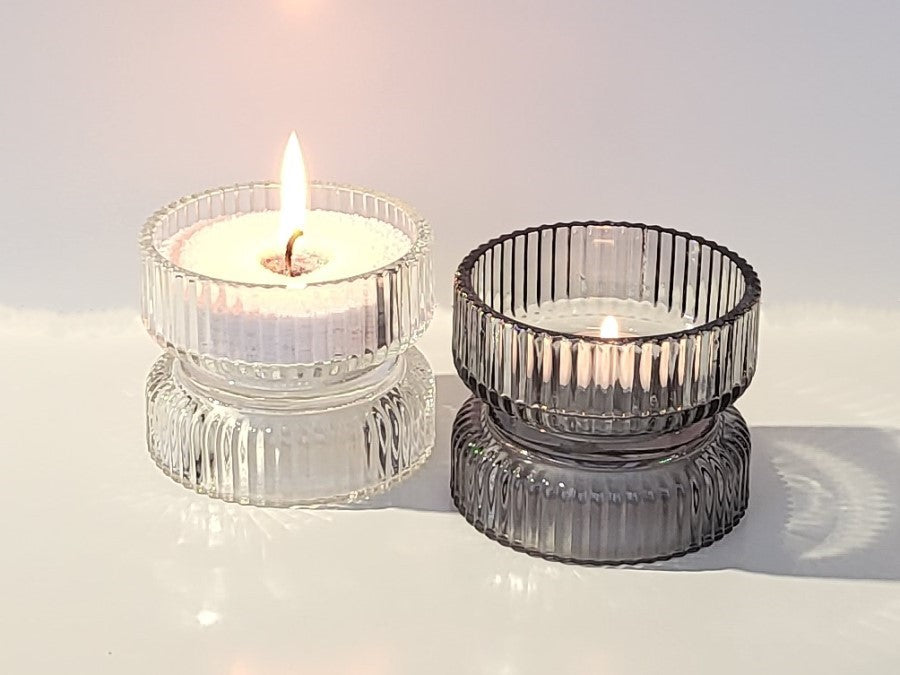 Geriffeltes Glas mit 2 Seiten - geeignet für Kerzensand, Teelichter oder mittleren Stumpenkerzen