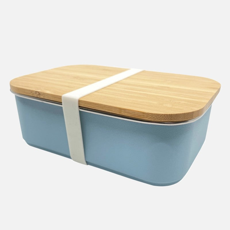 Lunch Box Edelstahl in blau mit Bambusdeckel